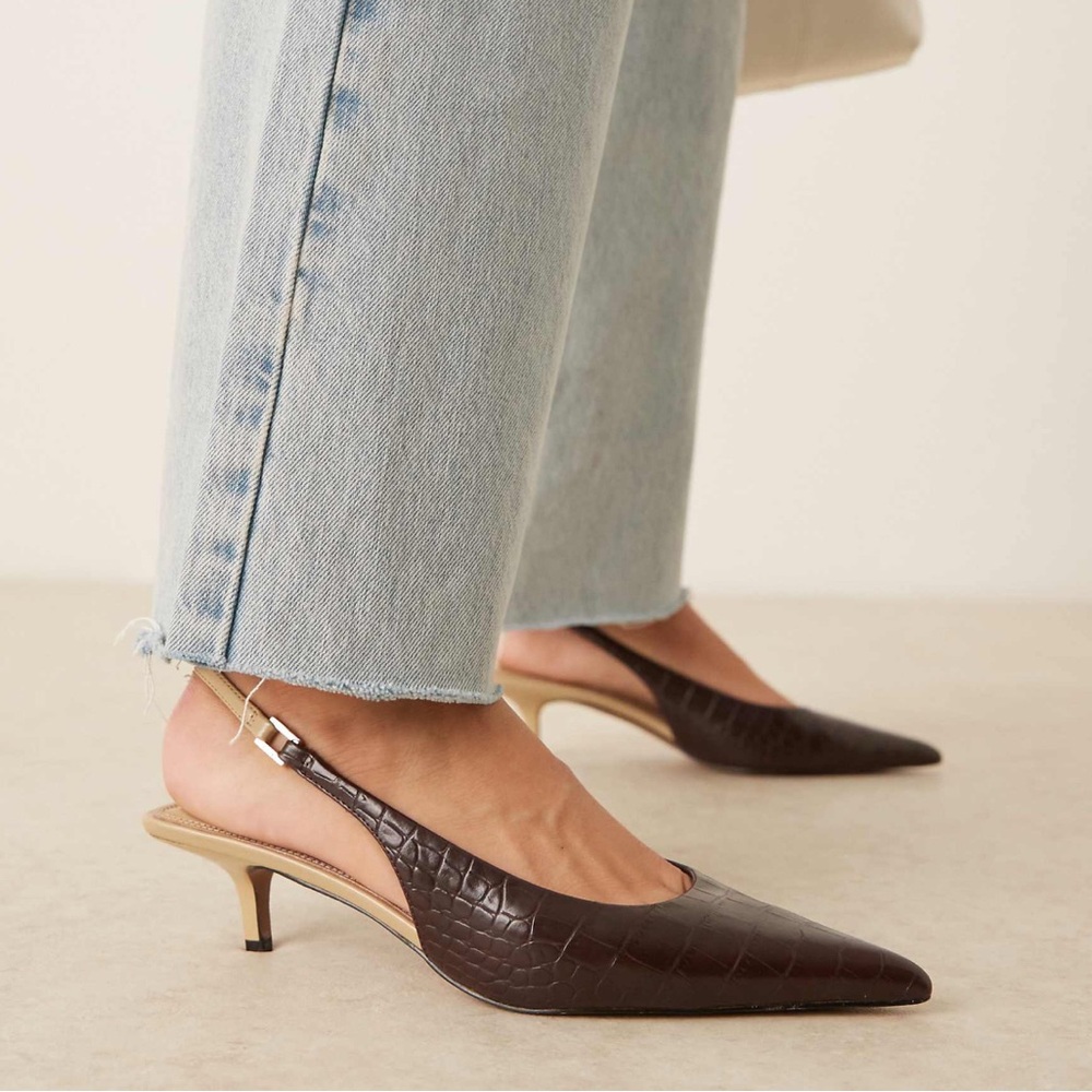 ASOS design Elegant Brown Slingback Kitten Heels